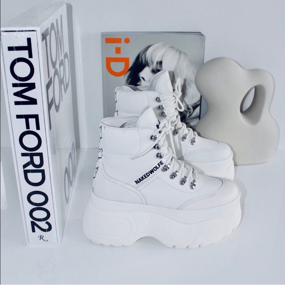NAKED WOLFE Spike White Leather Boots - Picture 2 of 6